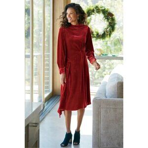 Soft Surroundings Cranberry Red Saorise Crushed Velvet Midi Dress Size 4